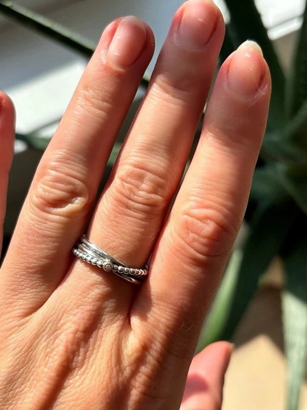 Pandora Ring Silver with Gold-Trimmed Diamond Size 7